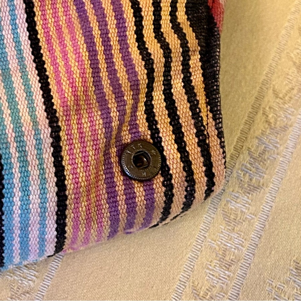 Y2K Catori Multicolor Boho Striped Shoulder Bag Tote Interior Zip Close Pockets - Picture 9 of 17